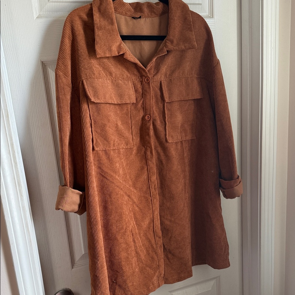 PLUS SIZE Corduroy Shirt Jacket in Rust - Women Jackets & Coats
